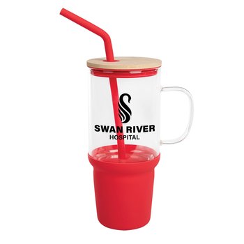 Glass Tumbler 32 oz. With Handle - One-Color Personalization Available from Positive Promotions