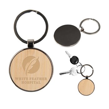 Round Bamboo Key Tag - Laser-Engraved Personalization Available from Positive Promotions