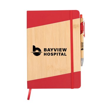 Bamboo Colorblock Journal & Pen Set - One-Color Personalization Available from Positive Promotions