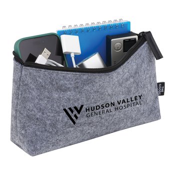 Recycled Felt Zippered Travel Pouch - One-Color Personalization Available from Positive Promotions