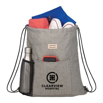 Recycled rPET Heathered Drawstring Bag - One-Color Personalization Available from Positive Promotions
