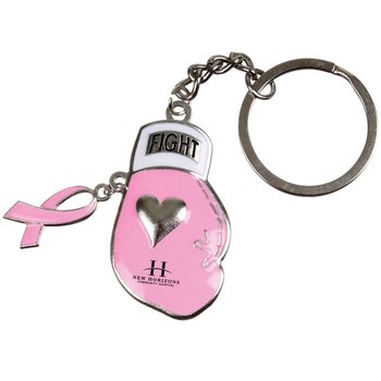 Pink Ribbon Boxing Glove Keychain - One-Color Personalization Available from Positive Promotions