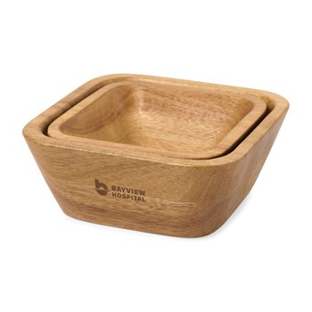 La Cuisine Acacia Wood Nesting Bowls - Set of 2 - Laser-Engraved Personalization Available from Positive Promotions