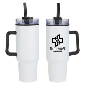 Colossus Stainless-Steel/Plastic-Lined Tumbler Mug 40 oz. With Handle - One-Color Personalization Available from Positive Promotions