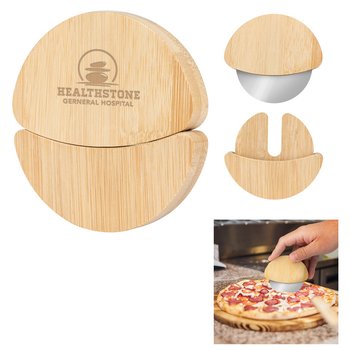 Bamboo Pizza Cutter - Laser-Engraved Personalization Available from Positive Promotions