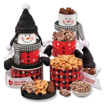 3-Tiered Snowman Treats Tower - Personalization Available from Positive Promotions