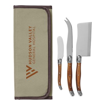 Recycled Charcuterie Knife Set With Pouch - One-Color Personalization Available from Positive Promotions