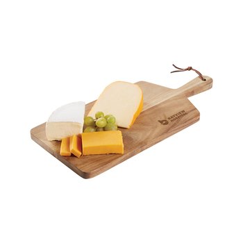 Acacia Wood Charcuterie Board With Handle - Laser-Engraved Personalization Available from Positive Promotions