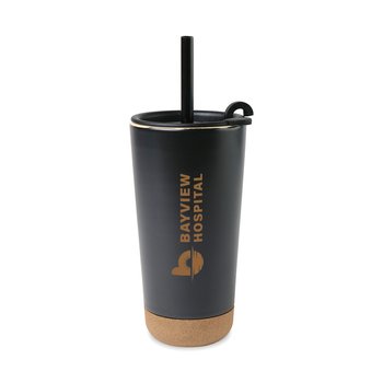Vida Ceramic To-Go Tumbler 18 oz With Cork Bottom & Straw - One-Color Personalization Available from Positive Promotions