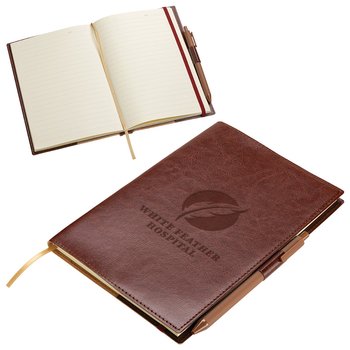 Leatherette Refillable Journal With Pen - One-Color Personalization Available from Positive Promotions