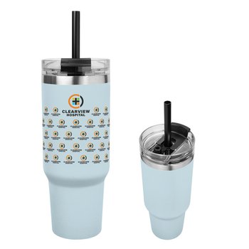 Wraparound Stainless Tumbler 40-Oz. with Straw - Full-Color Personalization Available from Positive Promotions