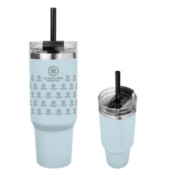 Wraparound Stainless Tumbler 40-Oz. with Straw - Laser-Engraved Personalization Available from Positive Promotions