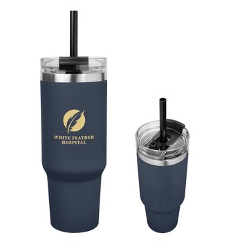 Jumbo Stainless-Steel Tumbler 40-Oz. with Straw - Personalization Available from Positive Promotions