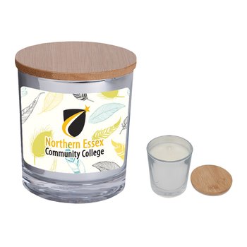 Soy Candle with Bamboo Lid - Full-Color Personalization Available from Positive Promotions