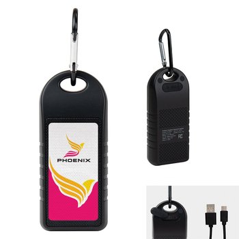Slim Waterproof Bluetooth® Wireless Speaker with Carabiner - Full-Color Personalization Available from Positive Promotions