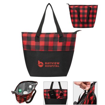 Buffalo Plaid Mini 6-Can Cooler Tote Bag - Personalization Available from Positive Promotions