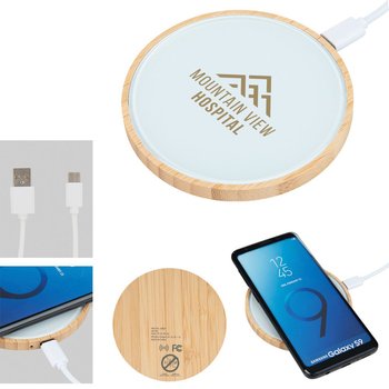 Glass Bamboo Qi Wireless Charging Pad 10W - One-Color Personalization Available from Positive Promotions