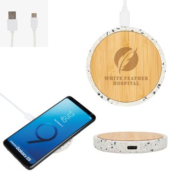 Speckle Bamboo Qi Wireless Charging Pad 10W - Laser-Engraved Personalization Available from Positive Promotions