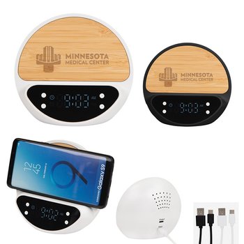 Bamboo Qi Wireless Charging Digital Clock 10W - Laser-Engraved Personalization Available from Positive Promotions