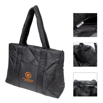 Quilted Puffer Tote Bag - One-Color Personalization Available from Positive Promotions