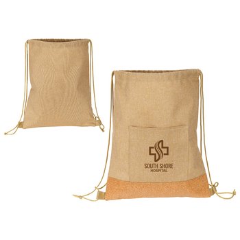 Recycled rPET & Cork Drawstring Backpack - One-Color Personalization Available from Positive Promotions