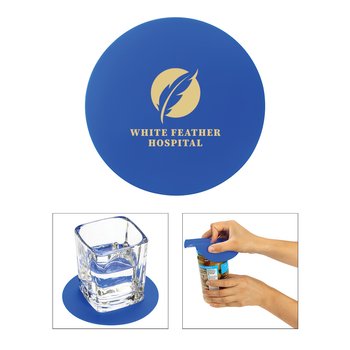 2-in-1 Silicone Jar Opener & Coaster - One-Color Personalization Available from Positive Promotions