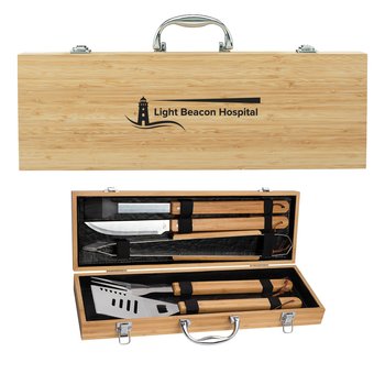 Hampton 5-Piece Bamboo BBQ Kit - One-Color Personalization Available from Positive Promotions