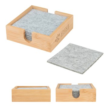 Bamboo & Recycled Felt Coasters - Set of 4 - Laser-Engraved Personalization Available from Positive Promotions