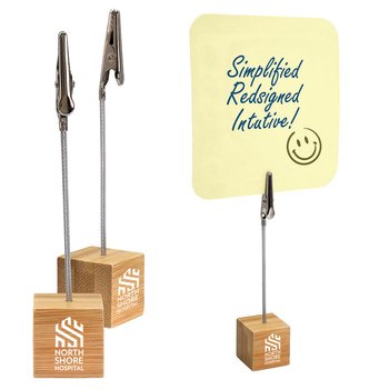 Bamboo Note Clip Stand - One-Color Personalization Available from Positive Promotions