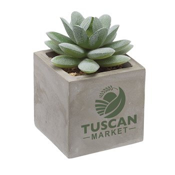 Mini Faux Succulent Plant in Cement Box - One-Color Personalization Available from Positive Promotions