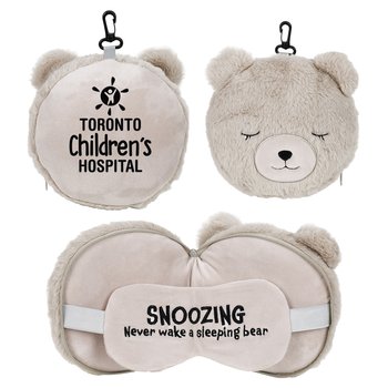 Comfort Pals 2-in-1 Bear Pillow & Sleep Mask - One-Color Personalization Available from Positive Promotions