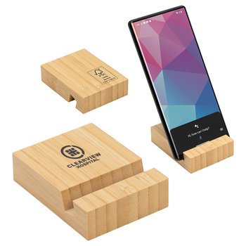 FSC® Bamboo Mini Phone Stand - One-Color Personalization Available from Positive Promotions