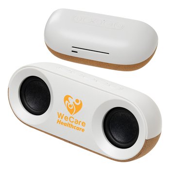 Recycled Plastic/Cork Wireless Stereo Speaker 10W - One-Color Personalization Available from Positive Promotions