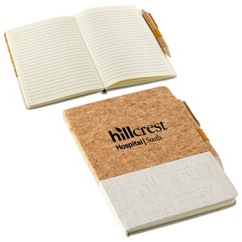 Recycled Cork & Linen Journal With Pen - One-Color Personalization Available from Positive Promotions