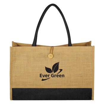 Natural Jute Tote Bag With Loop Closure - One-Color Personalization Available from Positive Promotions