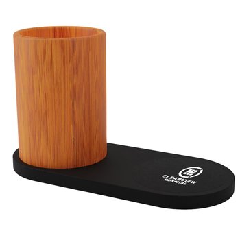 Wood Desk Organizer With Qi Wireless Charging Base 10W - Laser-Engraved Personalization Available from Positive Promotions