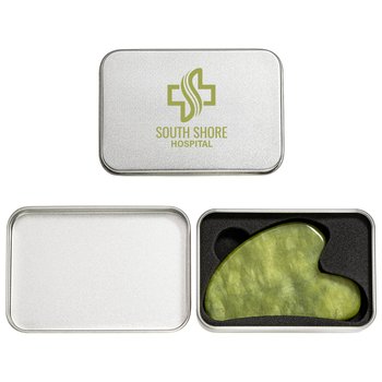 Jade Gua Sha Facial Massage Stone in Tin Box - One-Color Personalization Available from Positive Promotions