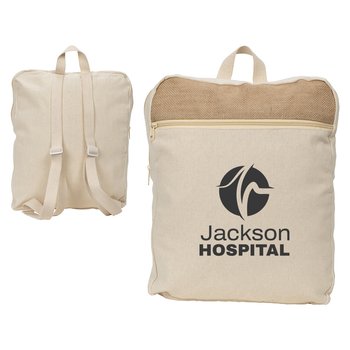 Recycled Cotton & Jute Rectangular Backpack - One-Color Personalization Available from Positive Promotions