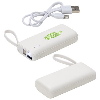 Power Bank With Type-C Built-In Cable & LED Light 5,000 mAh - One-Color Personalization Available from Positive Promotions