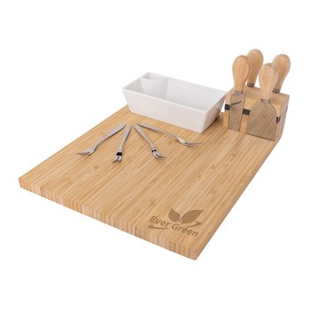 Bamboo Charcuterie Board With Magnetic Utensils - Laser-Engraved Personalization Available from Positive Promotions