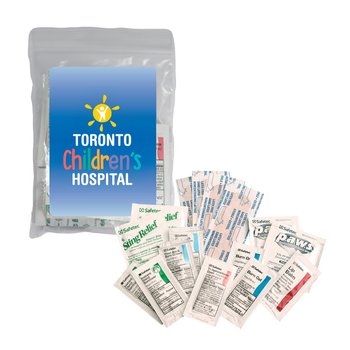 Basic First Aid Necessities Kit in Bag - Full-Color Personalization Available from Positive Promotions
