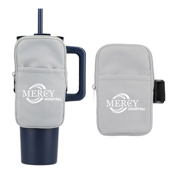 Recycled 2-Pocket Zipper Pouch for Water Bottle & Tumbler - One-Color Personalization Available from Positive Promotions