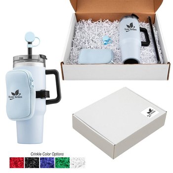 Tumbler Trio Kit: 40-oz. Tumbler Mug, Storage Pouch, & Straw Topper - One-Color Personalization Available from Positive Promotions