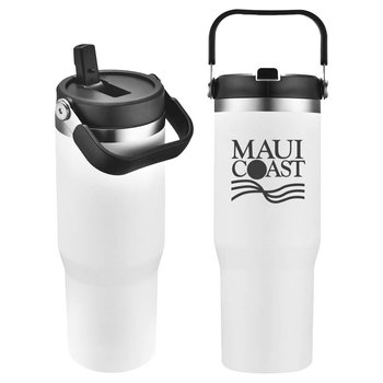 Flip-Top Spout & Carry Handle Stainless-Steel Tumbler 30 oz. - One-Color Personalization Available from Positive Promotions
