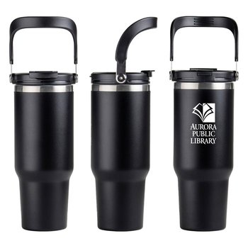 2-in-1 Chug/Spout Lid & Carry Handle Stainless-Steel Tumbler 40 oz. - One-Color Personalization Available from Positive Promotions