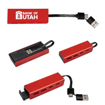 Recycled Plastic USB & Type-C Ports Hub With Phone Stand - One-Color Personalization Available from Positive Promotions