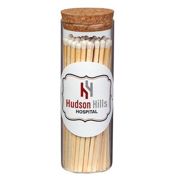 Glass Matchstick Jar With Label - 48 Count - Full-Color Personalization Available from Positive Promotions