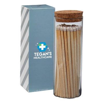Glass Matchstick Jar in Gift Box - 48 Count - Full-Color Personalization Available from Positive Promotions