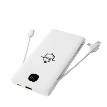 10,000-mAh Fast-Charging 3-in-1 Power Bank With Built-In Cables & AC Wall Plug - One-Color Personalization Available from Positive Promotions