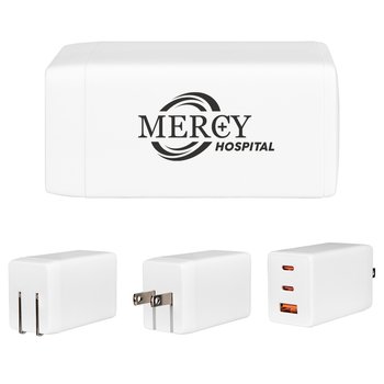 Folding Power Cube USB Port Wall Adapter 65W - One-Color Personalization Available from Positive Promotions
